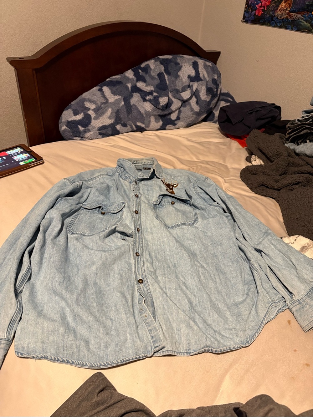 Faded Glory Light Blue Denim Button-Down Western Shirt